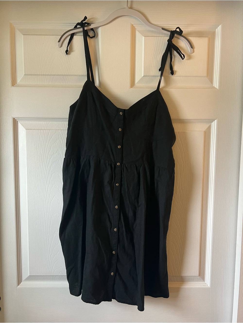 Aerie Black Button-Front Tie-Strap Sundress